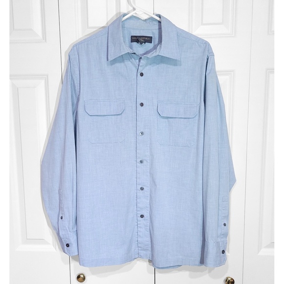 Banana Republic Classic Button Dress Shirt Light Blue Cotton Wool Men Large - Picture 1 of 8